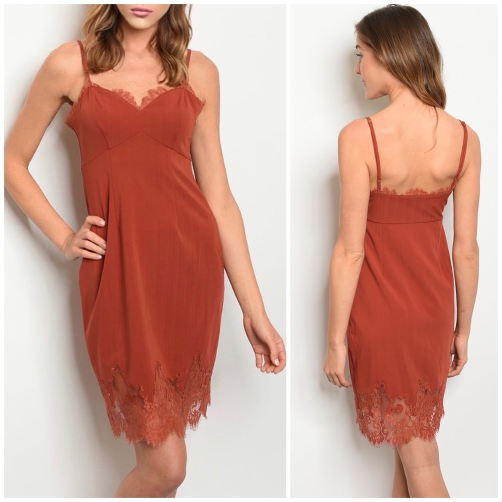 ☀️RUST LACE SLIP DRESS - Picture 3 of 6